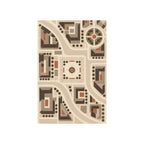 Kartela City Plan washable geometric map area rug in Beige, flat product view on a white background