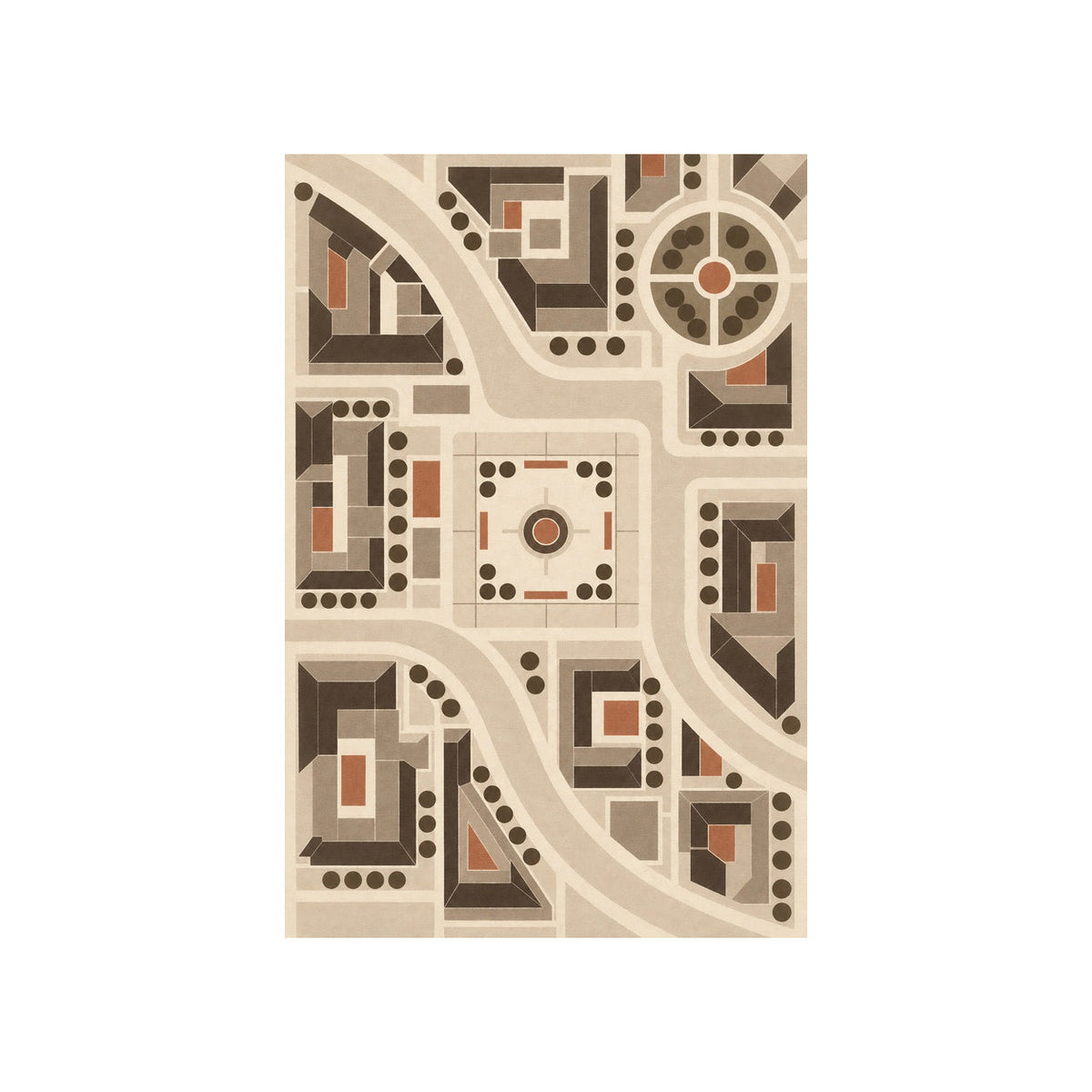 Kartela City Plan washable geometric map area rug in Beige, flat product view on a white background