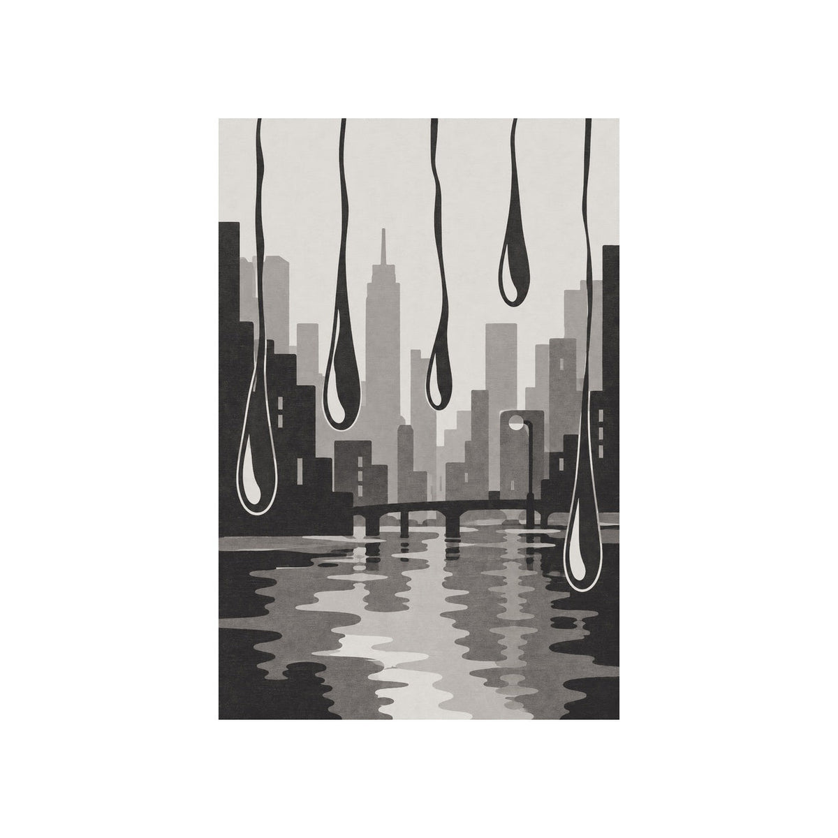 Kartela Rain City washable modern skyline area rug in Charcoal, flat product view on a white background