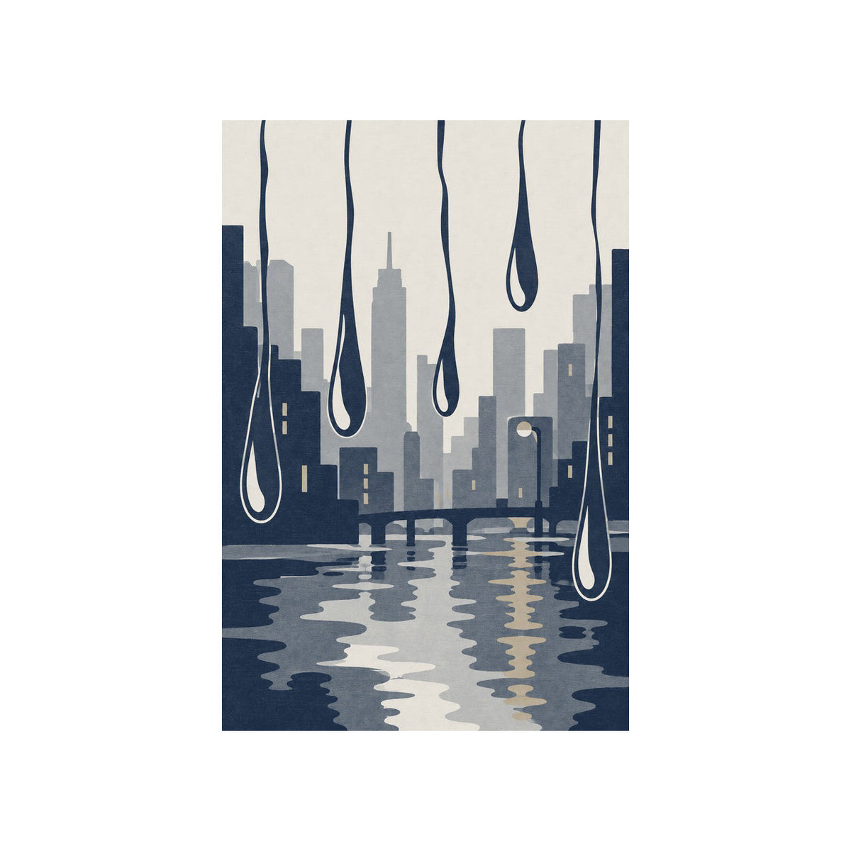Kartela Rain City washable modern skyline area rug in Navy, flat product view on a white background