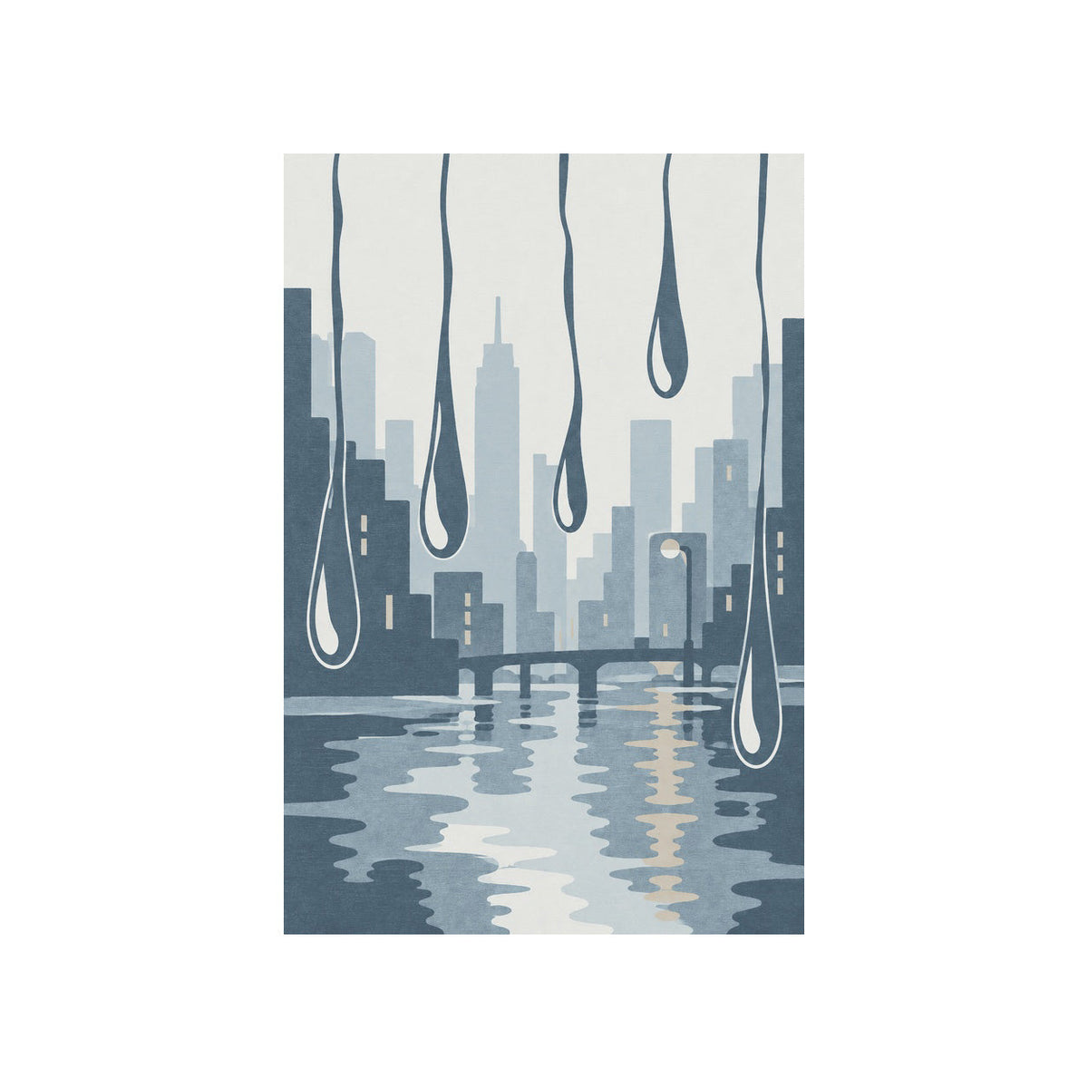 Kartela Rain City washable modern skyline area rug in Blue, flat product view on a white background