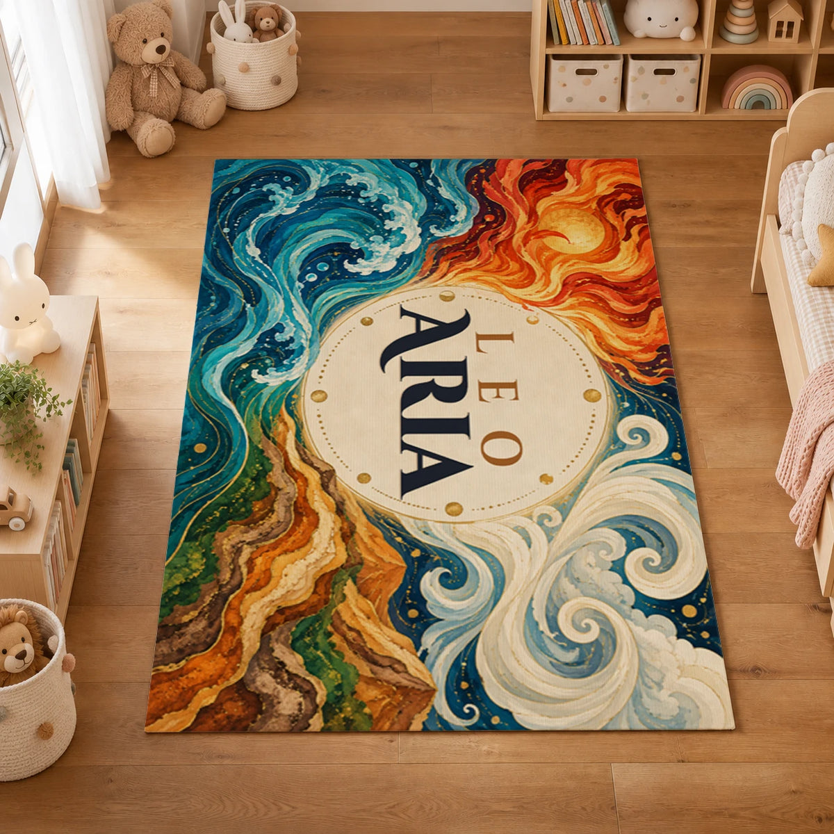 Personalized Zodiac Element Rug with sample personalization