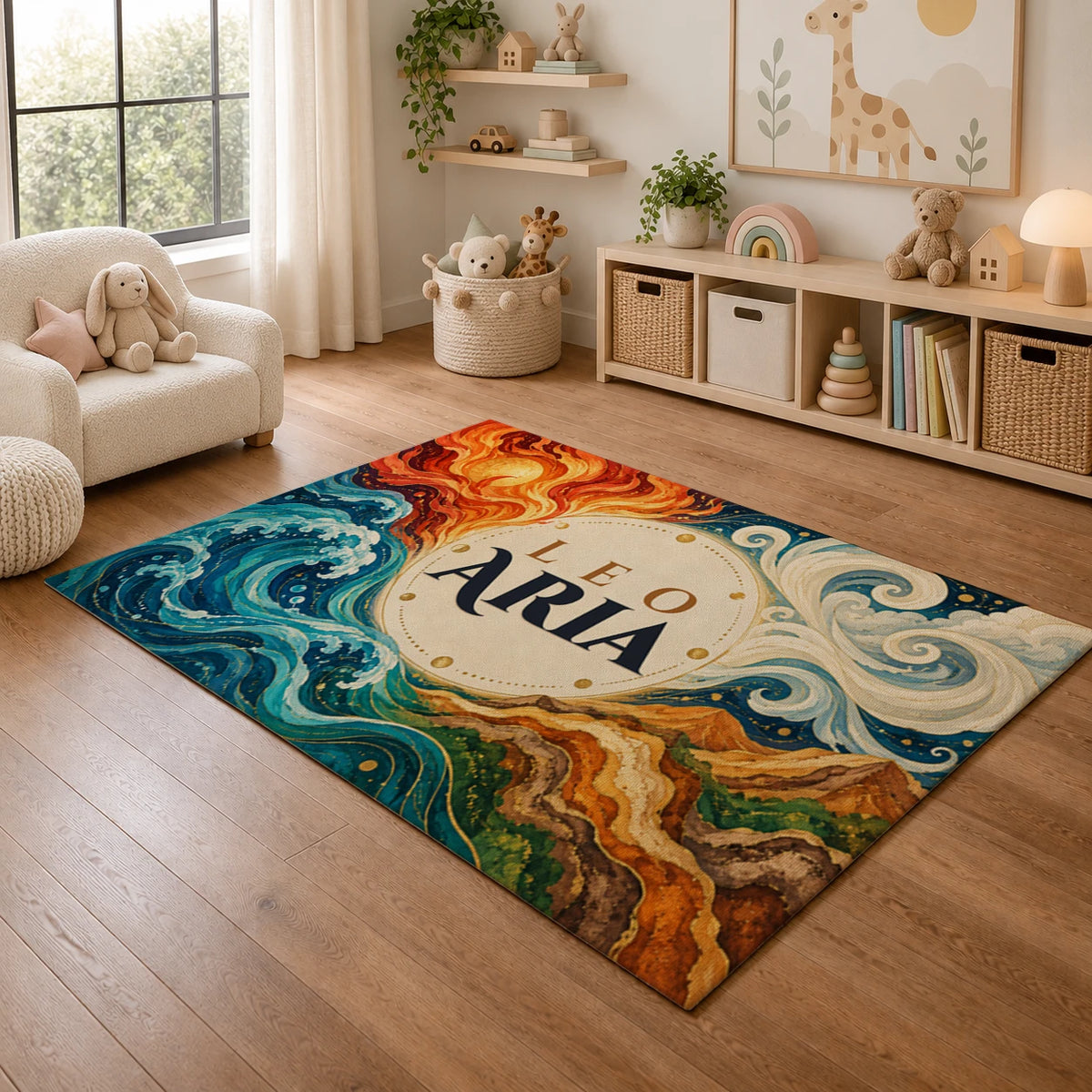 Personalized Zodiac Element Rug with sample personalization