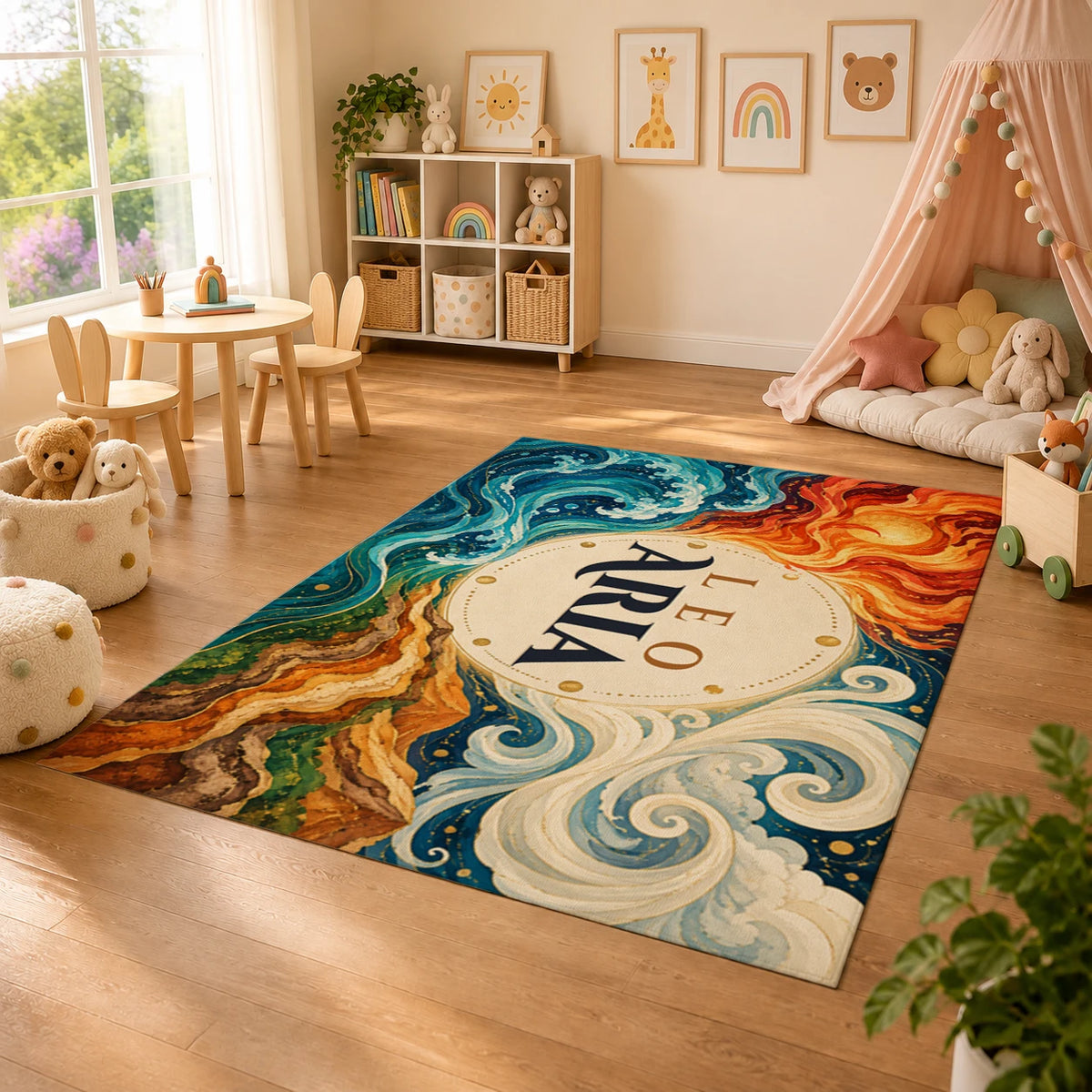 Personalized Zodiac Element Rug with sample personalization